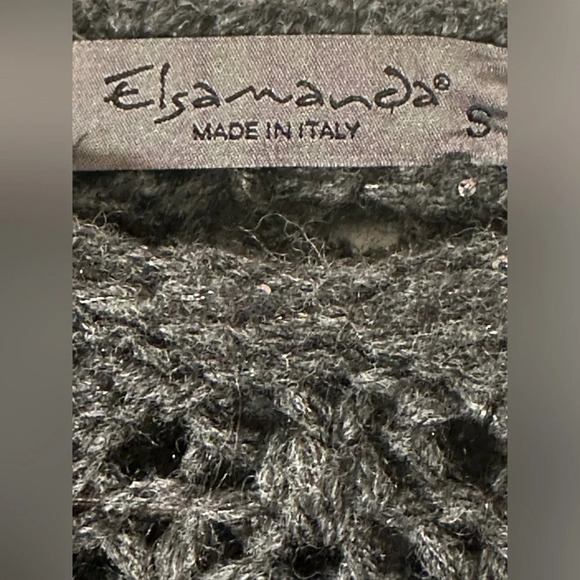 ELSAMANDA Anthropologie ITALIAN Gray Popcorn Knit WOOL ALPACA SM Sparkle Sequin - Picture 3 of 11